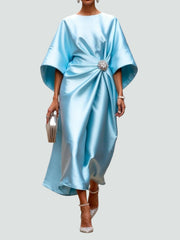 Amber | Dames Elegante Maxi Jurk Met Gedrapeerde Broche