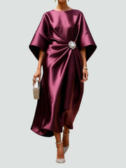 Amber | Dames Elegante Maxi Jurk Met Gedrapeerde Broche