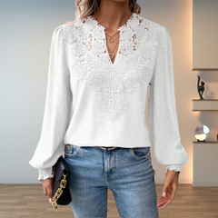 Ivy | Dames Blouse Met V-hals, Lange Mouwen En Bloemendetail