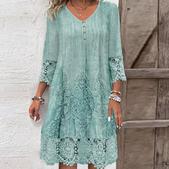 Sanne | Dames Bohemian Gebloemde Tunic Jurk Kanten Mouwen