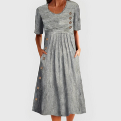 Jennav | Dames Jurk met Knoopdetail en Korte Mouwen