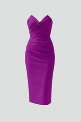 Paisley | Dames Strapless Midi Jurk met Gerimpelde Rok