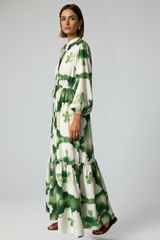 Rose | Dames Maxi Jurk met Lange Mouwen, Print en V-Hals