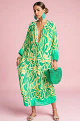 Femke | Dames Abstractprint V-hals Kaftan Maxi-jurk Wijdvallend