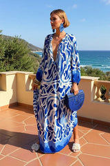 Femke | Dames Abstractprint V-hals Kaftan Maxi-jurk Wijdvallend