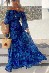 Elin | Dames Bloemen Off-Shoulder Maxi Moeder van de Bruid Jurk