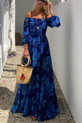 Elin | Dames Bloemen Off-Shoulder Maxi Moeder van de Bruid Jurk