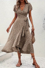 Tessa | Dames Bloemen Wikkel Avondjurk V-hals Asymmetrische Midi