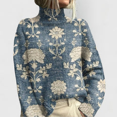 Olivia | Dames Bloemenprint Coltrui Gebreide Relaxed-Fit Pullover
