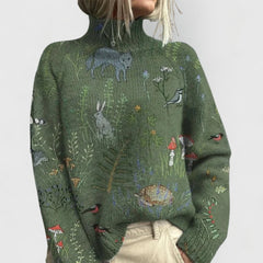 Olivia | Dames Bloemenprint Coltrui Gebreide Relaxed-Fit Pullover