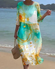 Nora | Dames Bloemenprint Midi-jurk met Driekwart Mouw