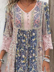 Sanne | Dames Bohemian Gebloemde Tunic Jurk Kanten Mouwen