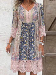 Sanne | Dames Bohemian Gebloemde Tunic Jurk Kanten Mouwen