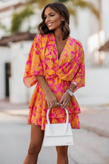 Fleur | Dames Boho Cocktailjurk Tropische Print V-hals Mini