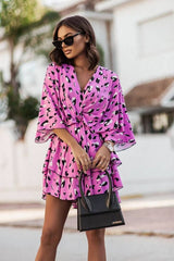 Fleur | Dames Boho Cocktailjurk Tropische Print V-hals Mini