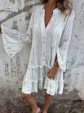 Roos | Dames Boho Gelaagde Jurk Wijde Mouwen Gouden Details