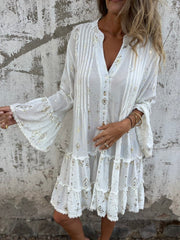 Roos | Dames Boho Gelaagde Jurk Wijde Mouwen Gouden Details