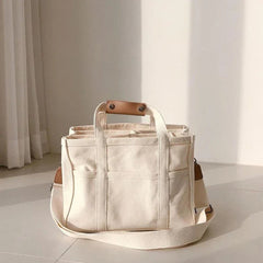 Roos | Dames Canvas Tote Bag Grote Crossbody Schoudertas Meerdere Vakken