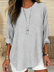 Elin | Dames Casual Gestreepte Relaxed-Fit Blouse met Ronde Hals