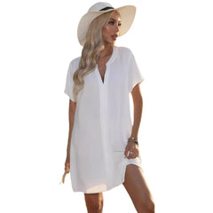 Nina | Dames Casual V-hals Tunic Jurk Korte Mouwen
