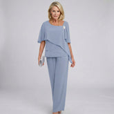 Lotte | Dames Chiffon Cape Mouwen Two-piece Set Wide-Leg Broek