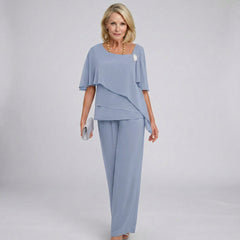 Lotte | Dames Chiffon Cape Mouwen Two-piece Set Wide-Leg Broek
