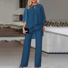 Julia | Dames Chiffon Gelaagde Wide Leg Pants Tweedelig Set