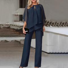 Julia | Dames Chiffon Gelaagde Wide Leg Pants Tweedelig Set