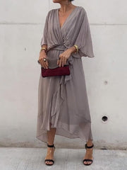 Mila | Dames Chiffon V-hals Cocktail Party Dress Strikceintuur Midi