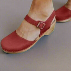 Julia | Dames Comfortabele Sandalen Gesloten Neus Houten Hak Enkelband Klompen