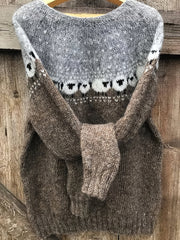 Elin | Dames Dikgebreide Schapenpatroon Jacquard Pullover Trui