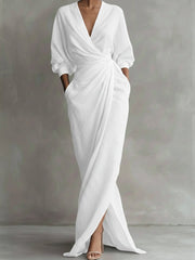 Sanne | Dames Elegant Long Sleeve Dress Wikkel Maxi V-hals
