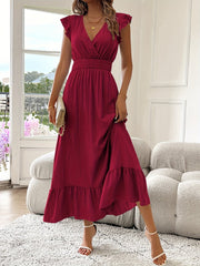 Lisa | Dames Elegante Cocktail Party Dress Maxi V-hals Ruches