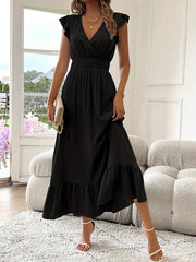 Lisa | Dames Elegante Cocktail Party Dress Maxi V-hals Ruches