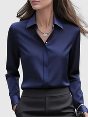 Elin | Dames Elegante Satijnen Blouse Verborgen Knoopsluiting Lange Mouwen