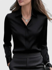 Elin | Dames Elegante Satijnen Blouse Verborgen Knoopsluiting Lange Mouwen
