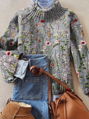 Lotte | Dames Gebloemde Gebreide Turtleneck Sweater Vintage Stijl