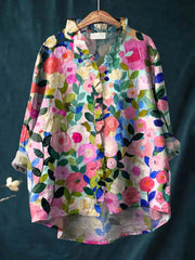 Sara | Dames Gebloemde Linnen Ruffle Blouse