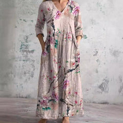 Yara | Dames Gebloemde V-hals Maxi Zomerjurk