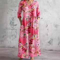 Yara | Dames Gebloemde V-hals Maxi Zomerjurk