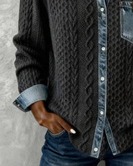 Roos | Dames Gebreide Casual Blouse met Denim Patchwork Lange Mouwen