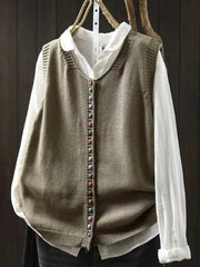 Lotte | Dames Gebreide Mouwloze Vest Losse Pasvorm Knoop Gilet
