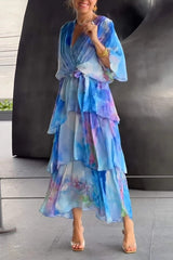 Julia | Dames Gelaagde Chiffon Bloemenprint Maxi Jurk