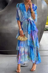 Julia | Dames Gelaagde Chiffon Bloemenprint Maxi Jurk