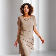 Sanne | Dames Gelaagde Chiffon Cocktail Party Dress met Korte Mouwen
