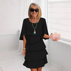Eva | Dames Gelaagde Ruffle Mouw Midi Dress Chiffon