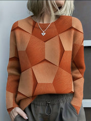 Yara | Dames Geometrische Knit Sweater Ronde Hals Lange Mouw