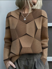 Yara | Dames Geometrische Knit Sweater Ronde Hals Lange Mouw