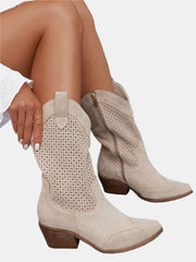 Sanne | Dames Geperforeerde Suède Knee High Boots Blokhak