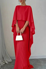 Emma | Dames Geplooide Cape Maxi Avondjurk Formele Gelegenheid